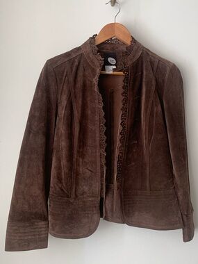 TC Women Chocolate Brown Suede Scallop-Trim Jacket